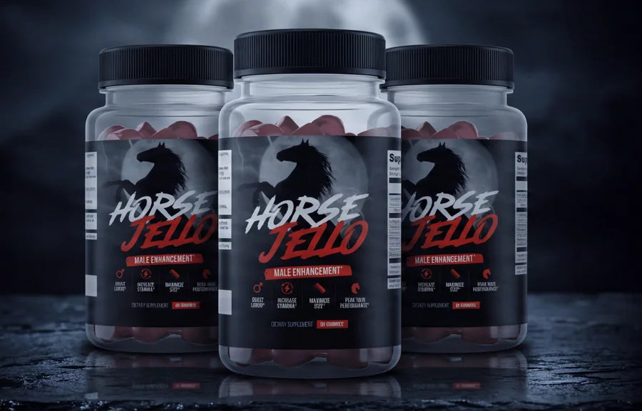 Three jars of Horse Jello&reg; on wet slate under moonlight